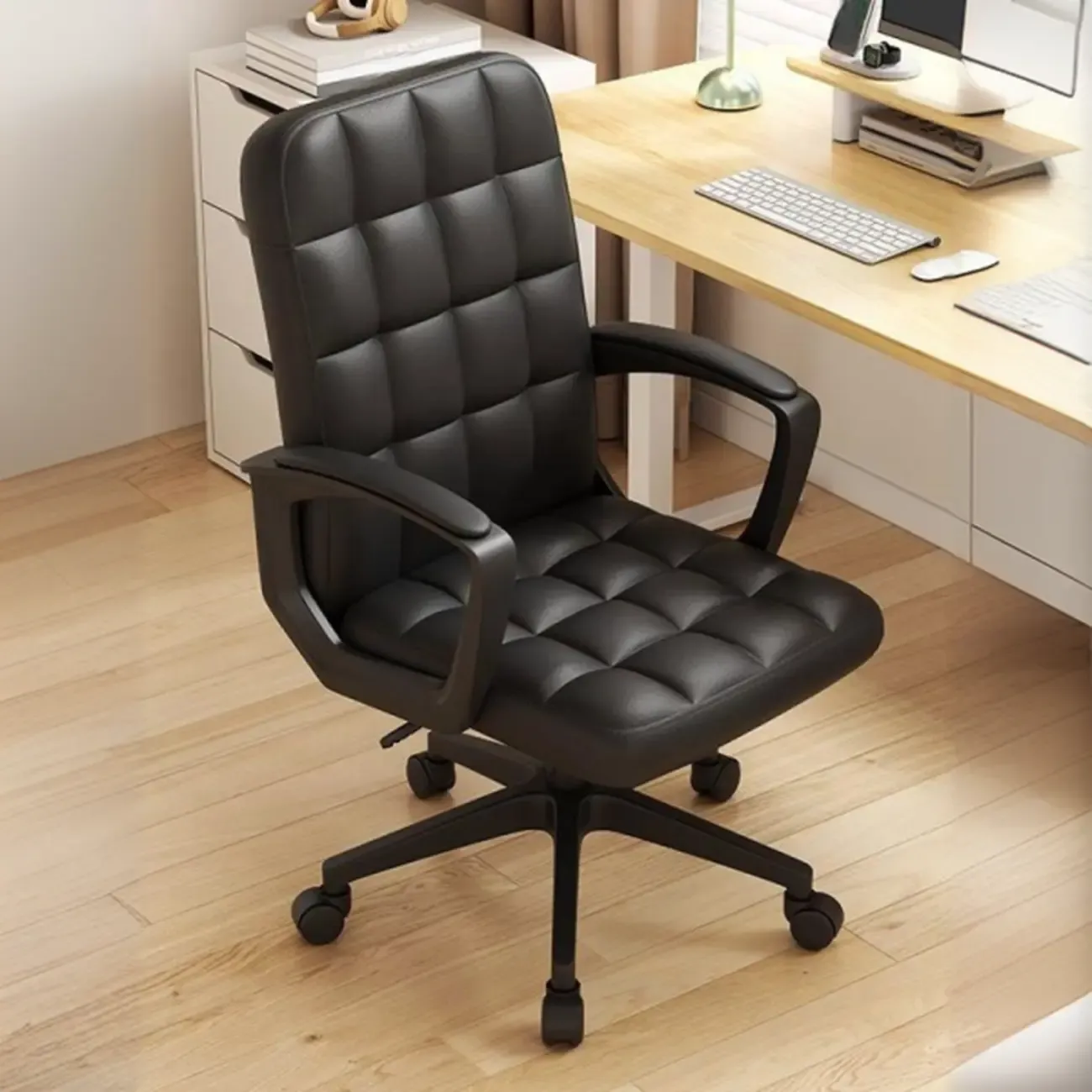 Modern Black Faux Leather Adjustable Swivel Office Chair