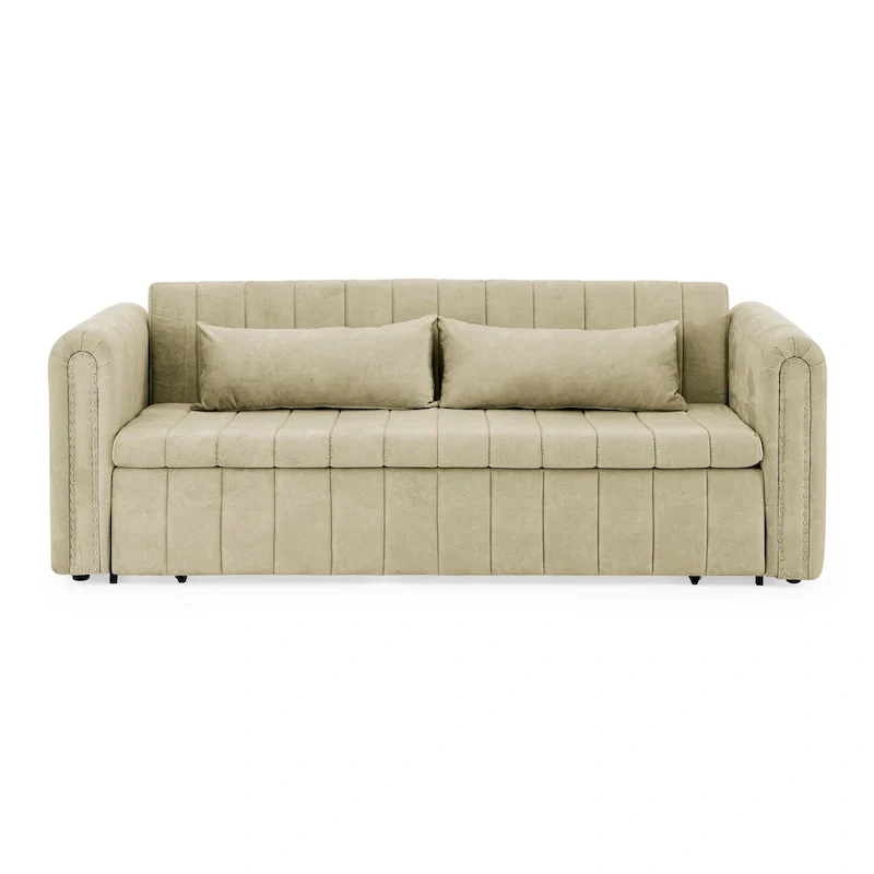 Modern 68 Foam 3 in 1 Pull-Out 3-seaters Bed Sleeper Sofa with Copper Nails and Two Drawers