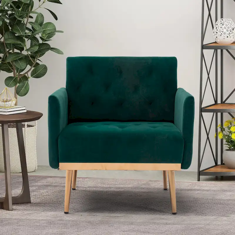 Tufted Velvet Accent Chair, Gold Legs, Seats 1