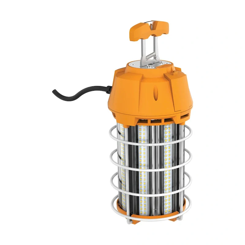150 Watt LED Hi-Lumen Temporary High Bay Caged Lamp 5000K Integrated Cord and Plug and Hook 120 Volts - Orange