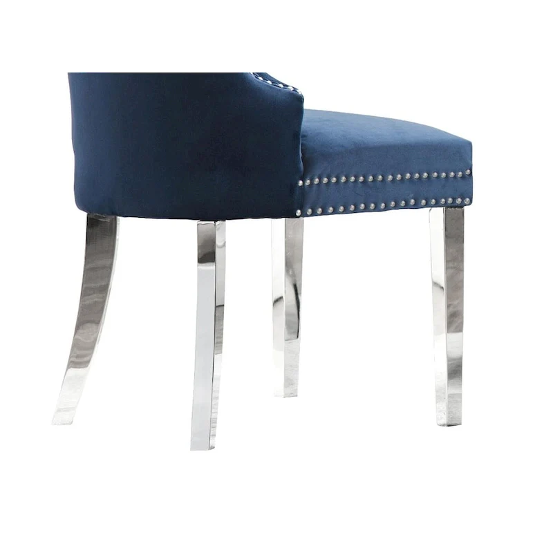 Wingback Button-Tufted Dining Chairs with Nailhead Trim & Steel Frame – Black / Grey / Cream / Navy Blue / White Faux Leather