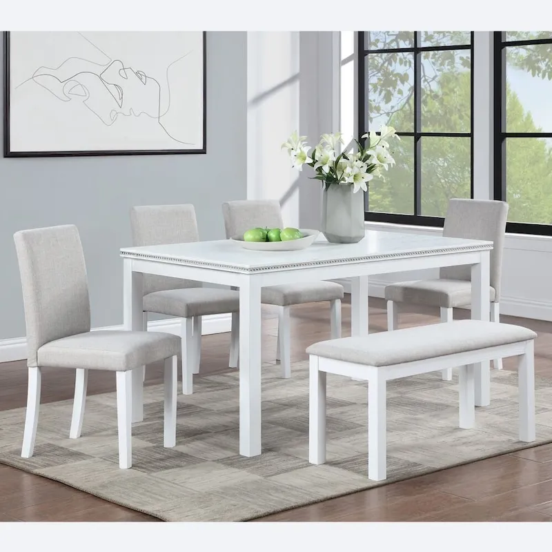 Solid Wood Dining Table with Chairs and Bench