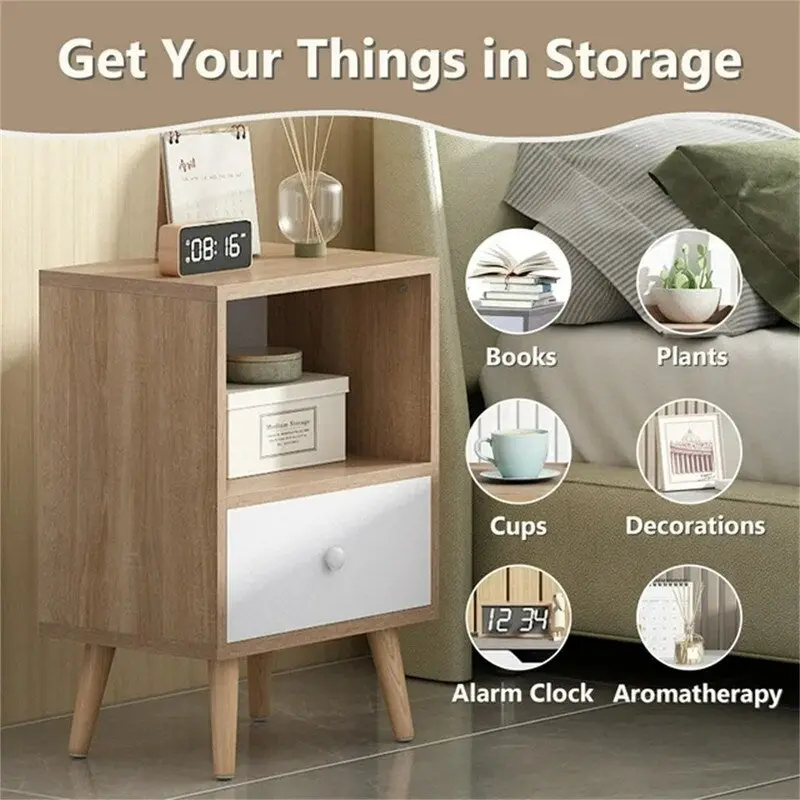 2-Piece Nightstand Set with Drawer and Open Shelf