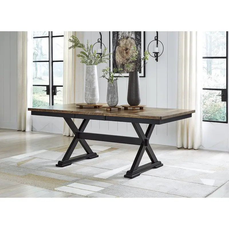 Brown & Black Farmhouse Extension Dining Table with Butcher Block Top & Butterfly Leaf – 40