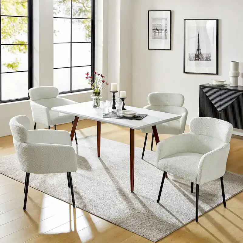 Amos Modern Boucle Dining Chair with Adjustment Feet Set of 4 by HULALA HOME