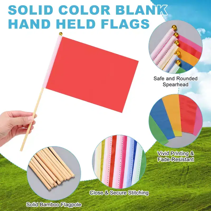 Unique Bargains Mini Sublimation Polyester Hand Held Plain Flags 12 Pcs