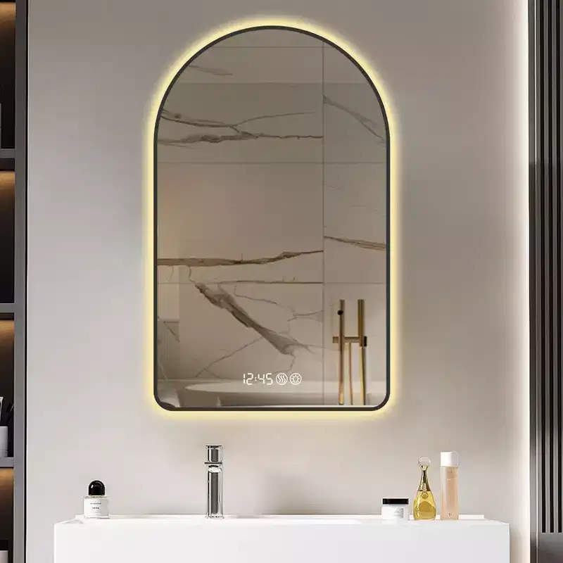 32 x 60 inch Multifunctional Arched LED Bathroom Vanity Mirrors with Three Color Temperatures for over Sink Black Frame
