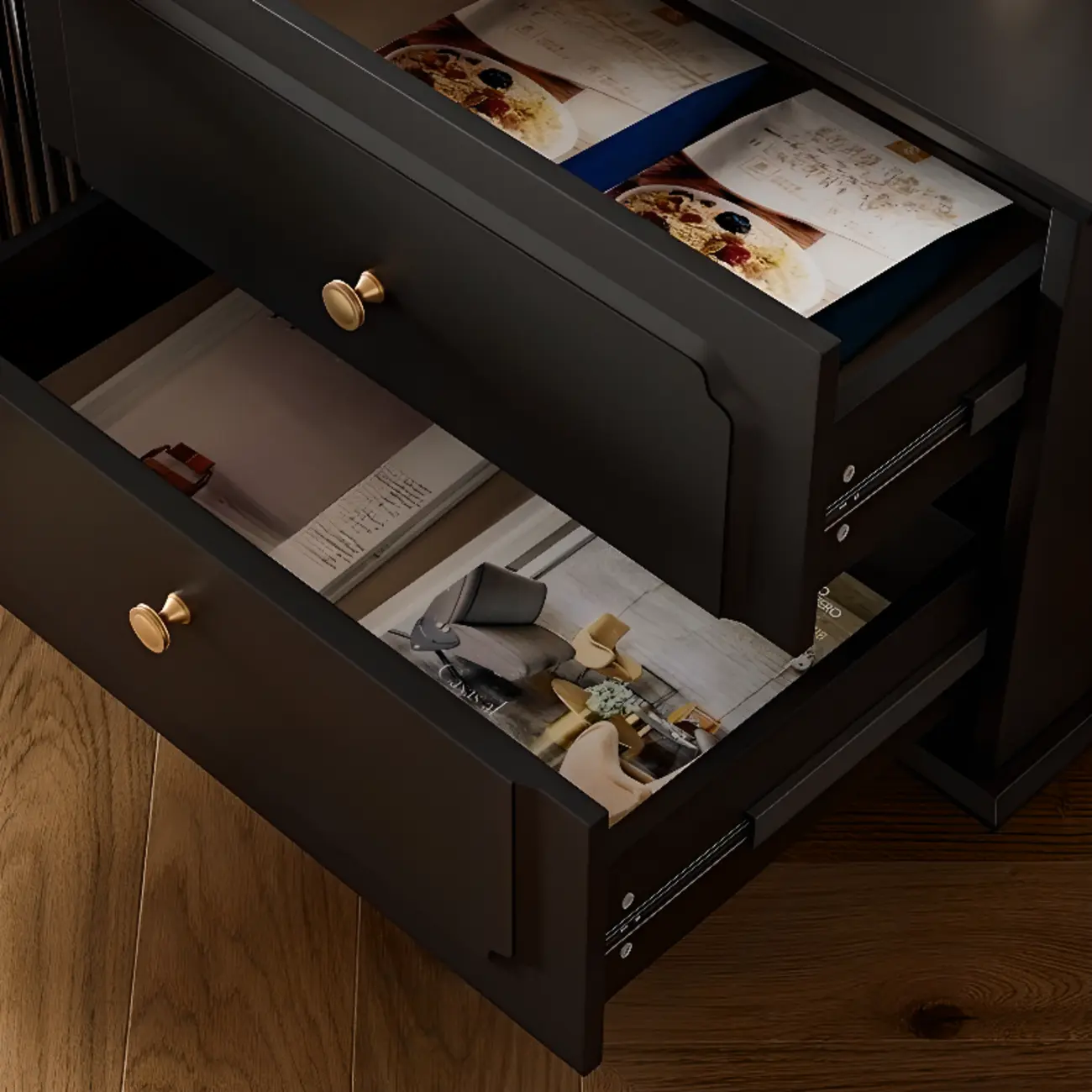 Wooden French Country TV Stand with Black Finish