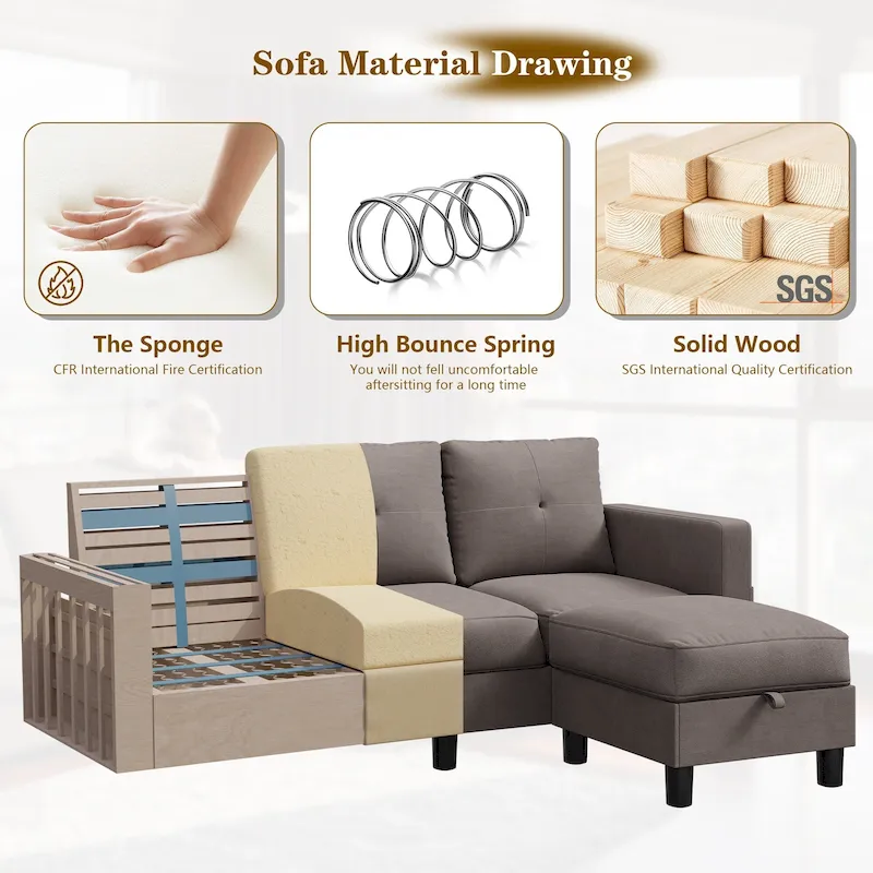 Futzca Modern L-shaped Convertible Sectional Sofa w/ Reversible Chaise