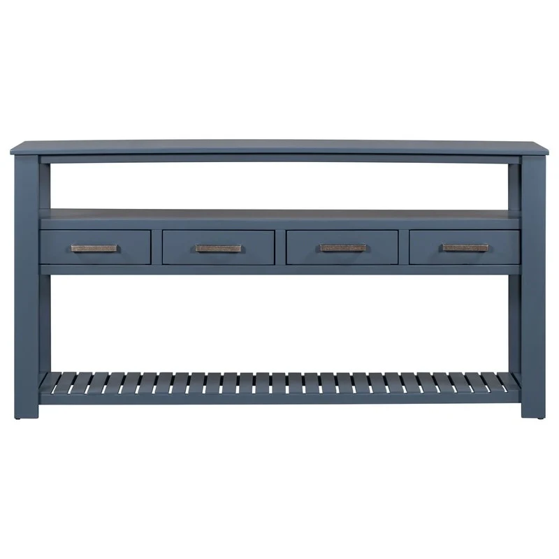 Long Entryway Console Sofa Table with Drawers, Farmhouse Wood Sofa Tables Console Table with 4 Drawers and 2 Shelves