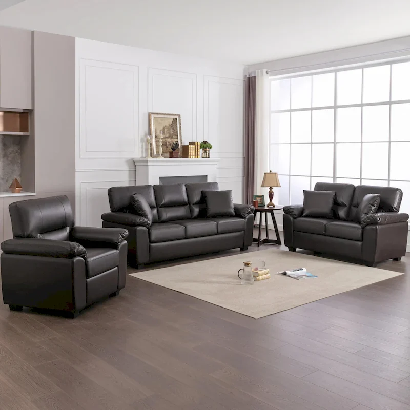 Upholstered Living Room Set, 4 Pieces - Faux Leather Chair, Loveseat, sofa with Ottoman