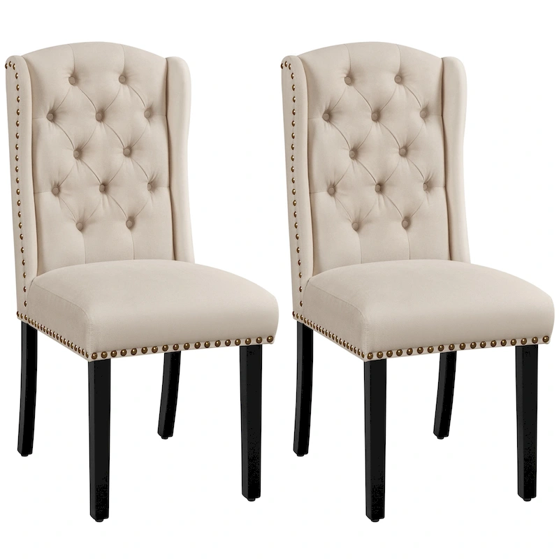 Yaheetech 2pcs Upholstered Dining Chair Button Tufted Dining Room Chair with Nailhead Trims - N/A