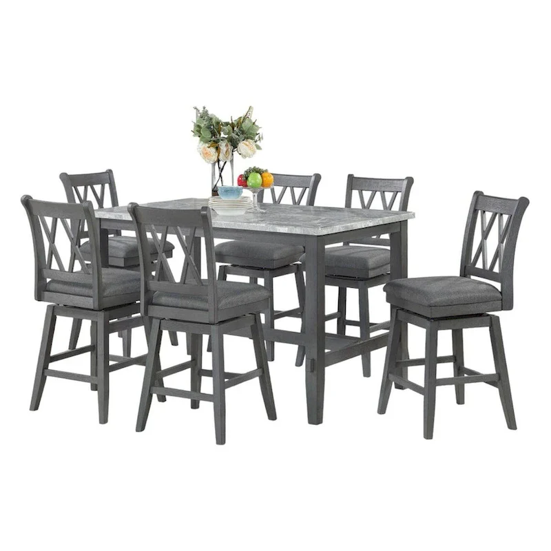 Hudson Marble 7pc Counter Height Set