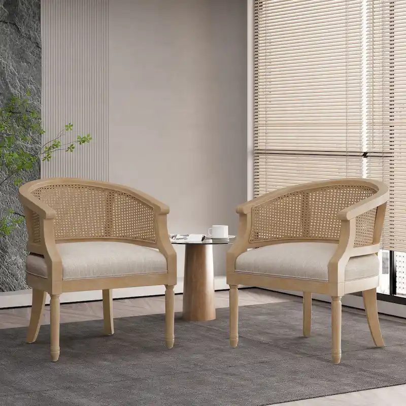 Wood and Cane Accent Chairs (Set of 2)