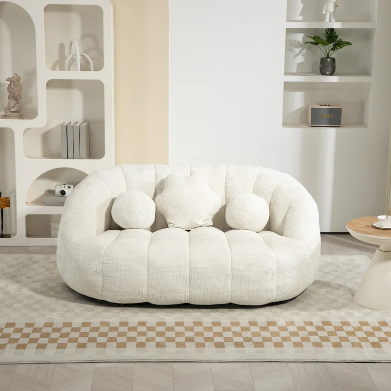 White 63.78 Chenille Lounge Chair with Foam Filling and Pillows