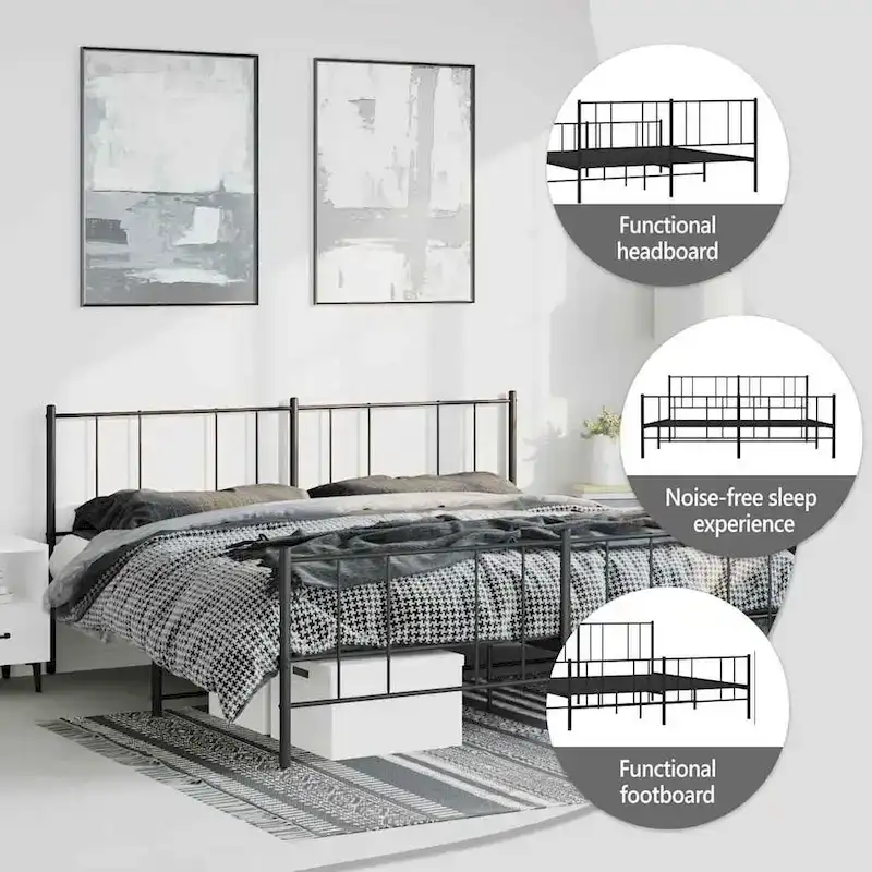 vidaXL Metal Bed Frame with Headboard, No Mattress