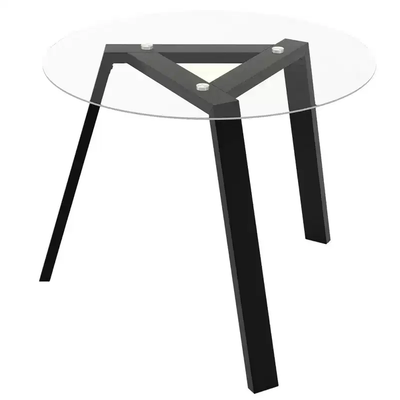 Costway 36 Round Glass Dining Table for 4 with Tempered Glass Tabletop Rubber Wood Frame Natural/Black