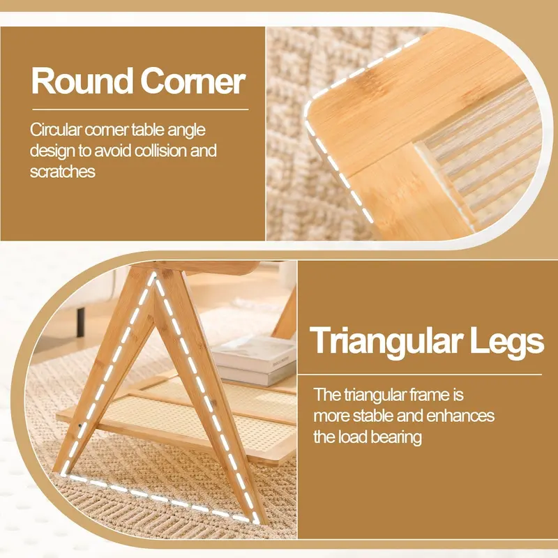 Bamboo Glass Top Side Table Accent End Table with Magazine Rack