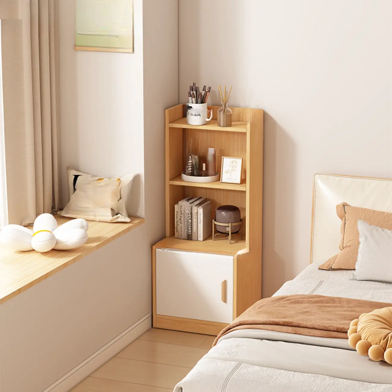 Multi-functional Wooden 5-Shelf Closed Back White Bookcase