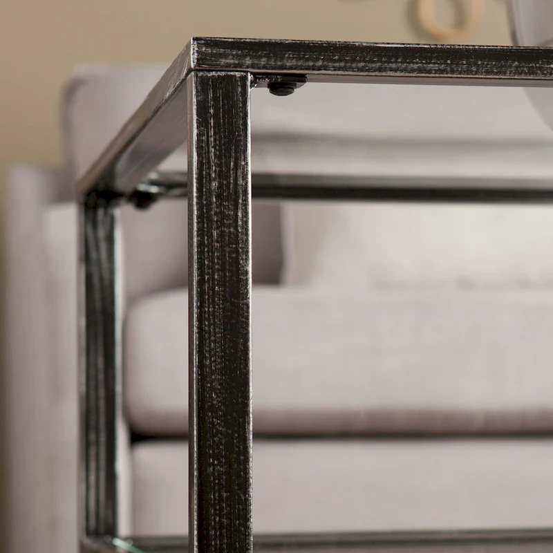 SEI Furniture Glenn Black Rectangle Metal Coffee Table with Glass Top and Bottom Shelf