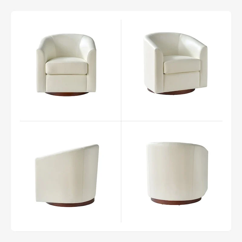 Haley Modern Swivel Barrel Faux Leather Chair with Solid Wood Base by