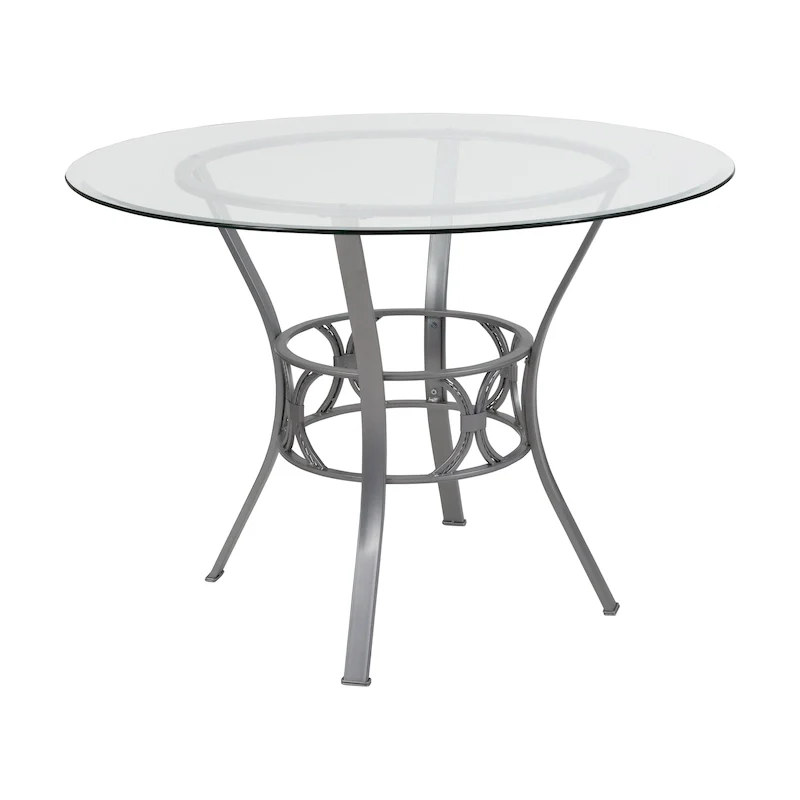 Clear Glass Round Dining Table with Metal Frame 42-inch