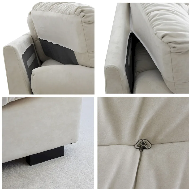 Tufted Sofa - Beige/Grey/Pink, Modern Design, Seats 3