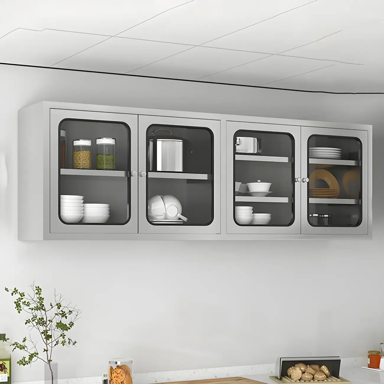 Elegant Stainless Steel Wall-Mounted Display Cabinet