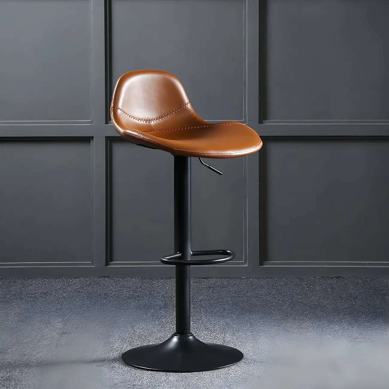 Traditional Leather Adjustable Bar Stools with Backrest for Home