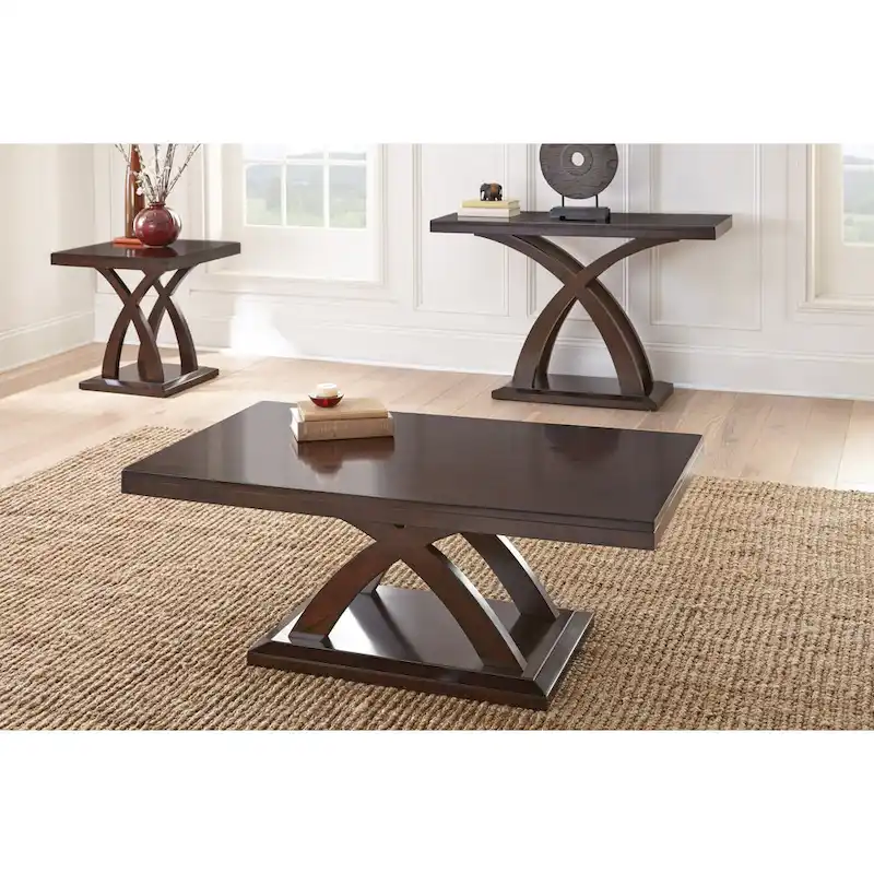 Espresso 3-Piece Table Set, X-Style, Seats Living Room of 1–3