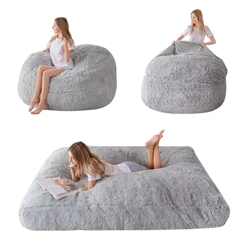 Big Convertible Bean Bag Folds from Lazy Chair to Floor Mattress Bed