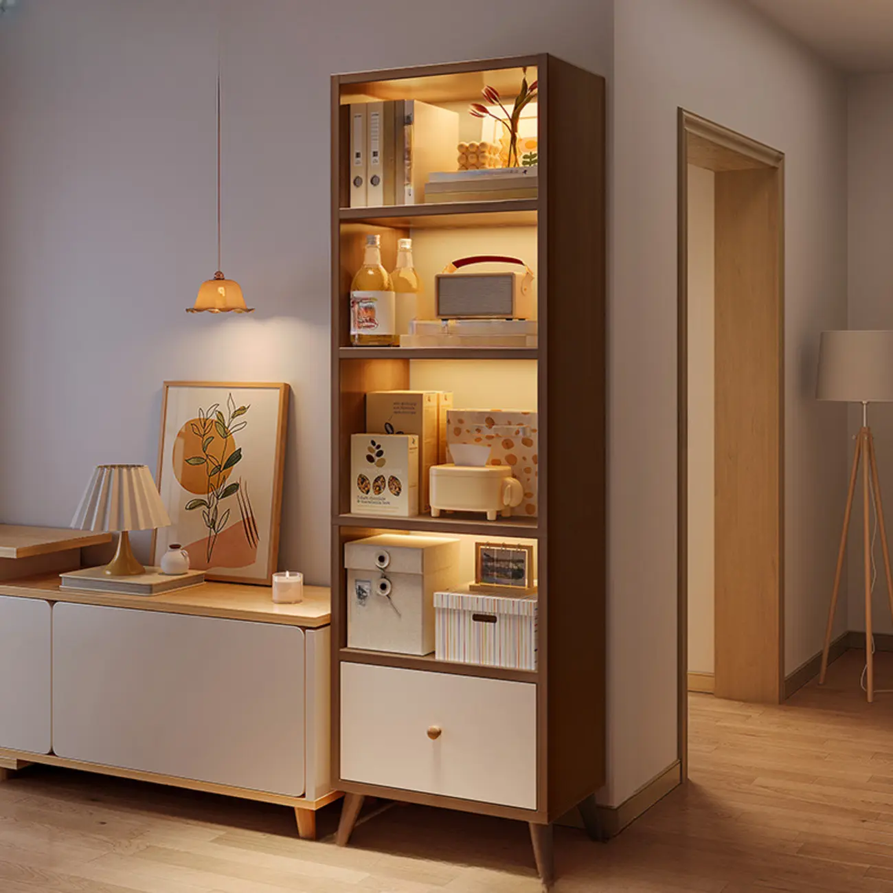 Modern Rectangular Bookshelf with Drawers