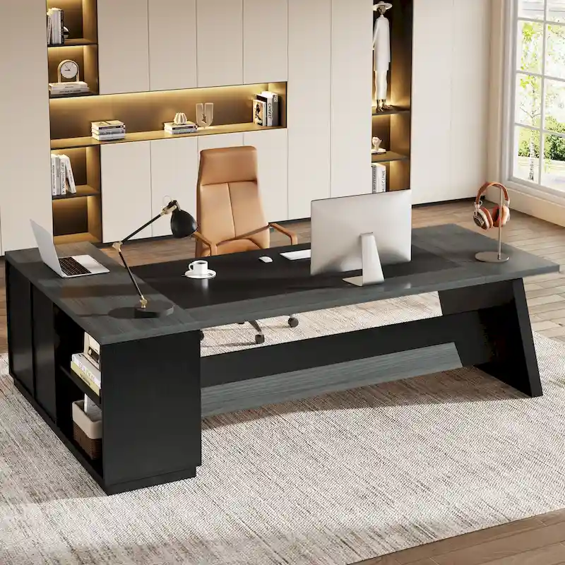 78.7-inch L Shaped Executive Desk with Drawers and Lateral File Cabinet