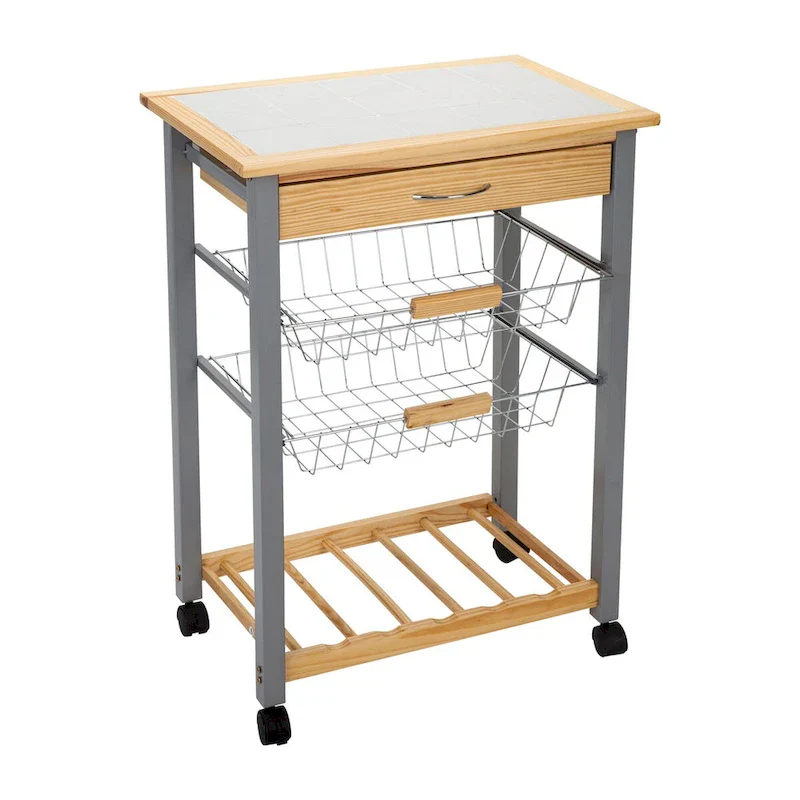 Organize It All Rolling Kitchen Cart with Wine Rack - 22.50 x 14.50 x 30.00