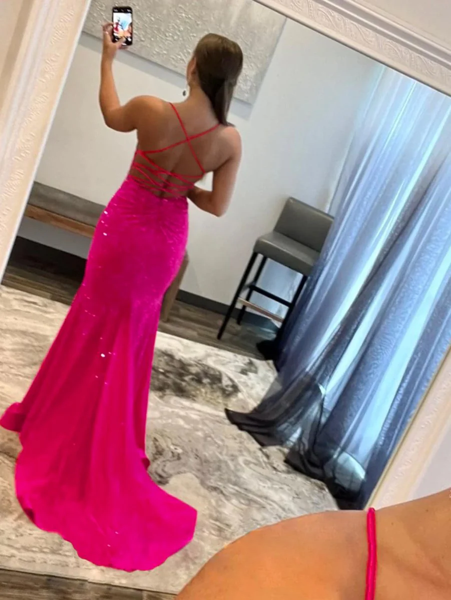 Mermaid V Neck Glitter Satin Prom Dress