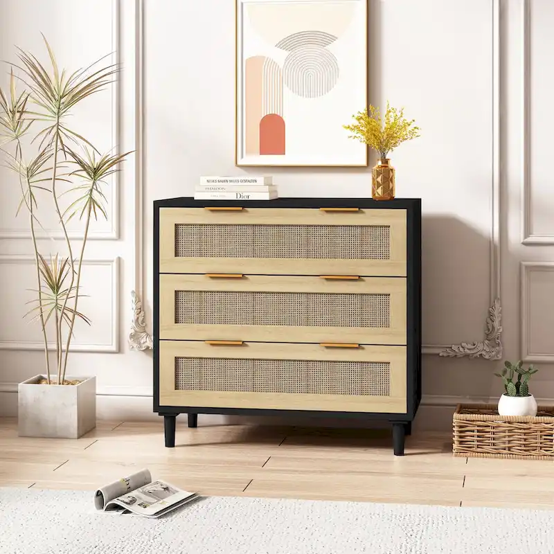 3-Drawer Rattan Storage Cabinet 31.5