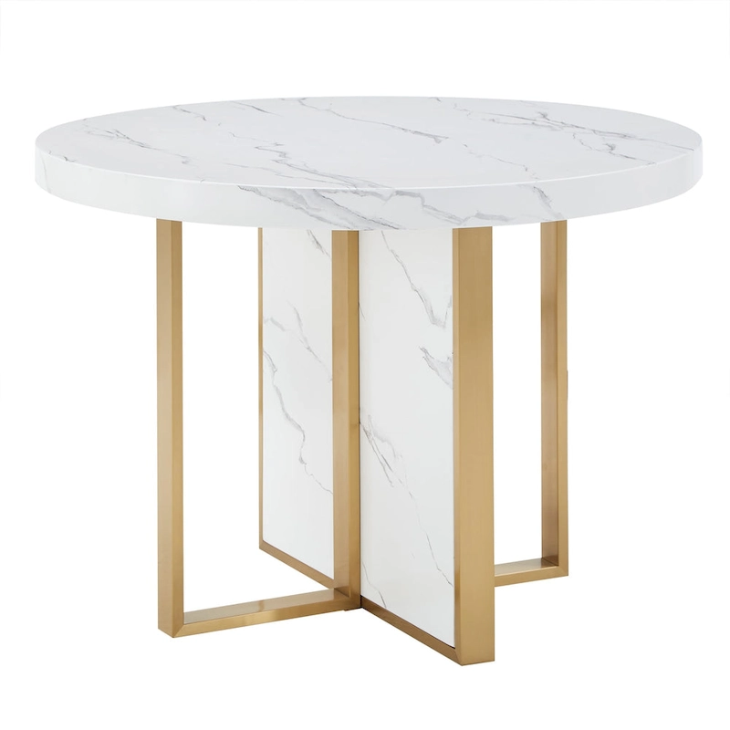 Saki 43 Wide Faux Marble Round Dining Table Set by iNSPIRE Q Modern