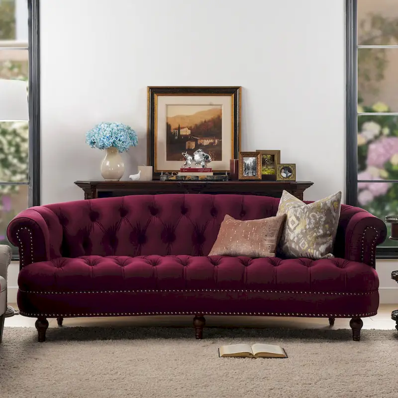 La Rosa 84 Mid-Century Modern Velvet Upholstered Chesterfield Tufted Sofa