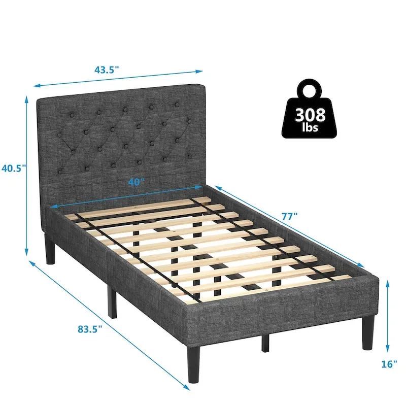Costway Twin Upholstered Bed Frame Diamond Stitched Headboard Wood