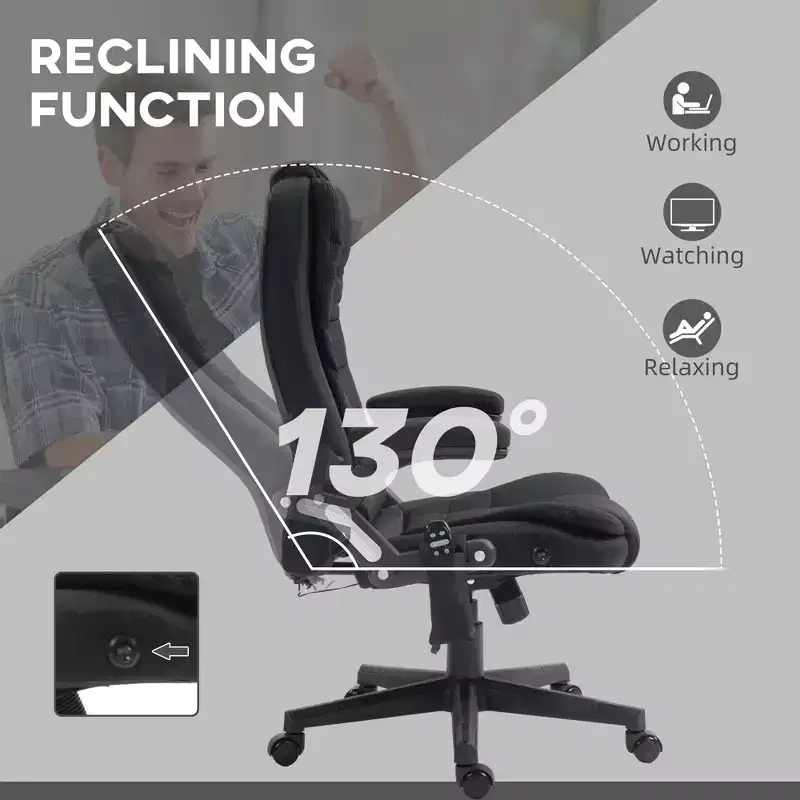 6 Point Vibrating Massage Office Chair with Heat, Linen High Back Massage Desk Chair with Reclining Backrest