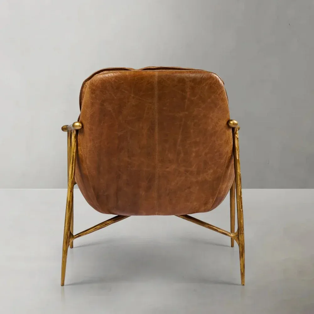 Mid-Century Modern Genuine Leather Accent Armchair