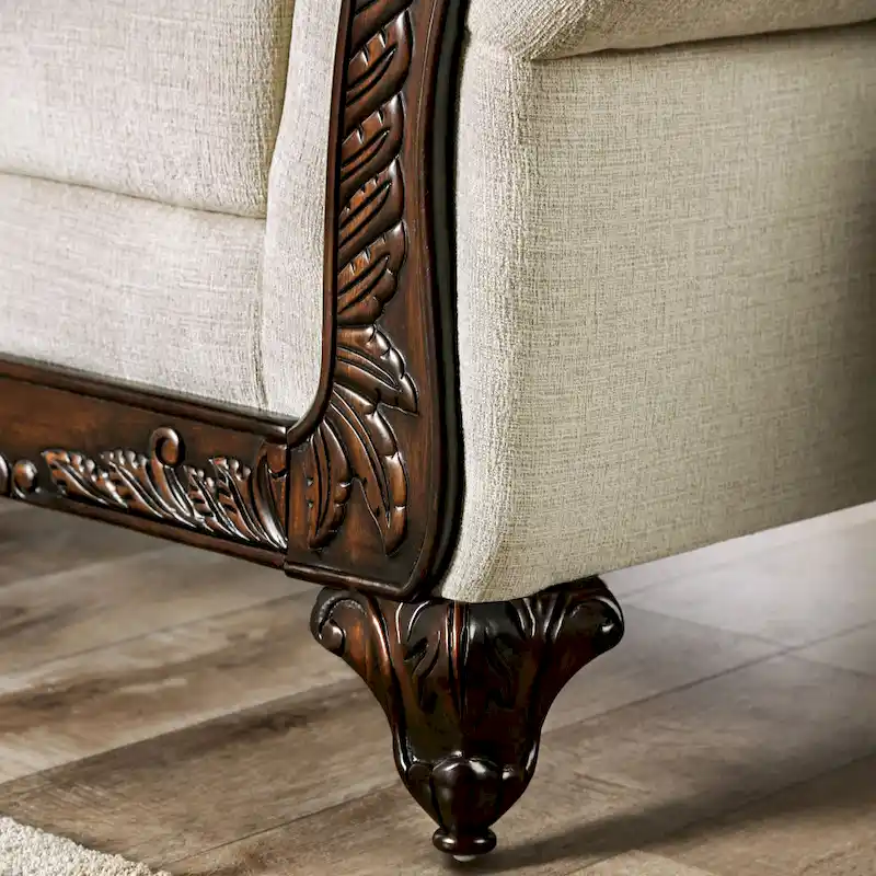 Brondon Traditional Cream Chenille Upholstered Rolled Arms Sofa by Furniture of America