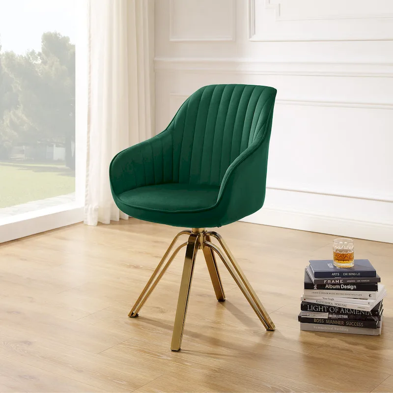 Art Leon Modern Velvet Swivel Chair with Golden Finish