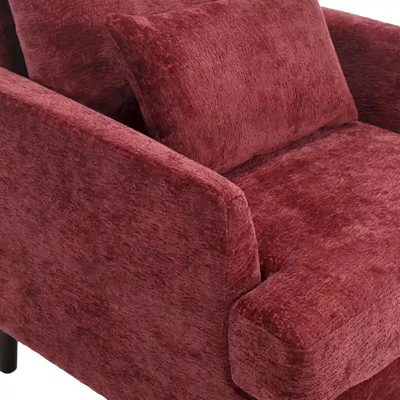 Chenille Single Sofa Chair, Upholstered Accent Chair with Soft Pillow, Mid Century Modern Reading Armchair
