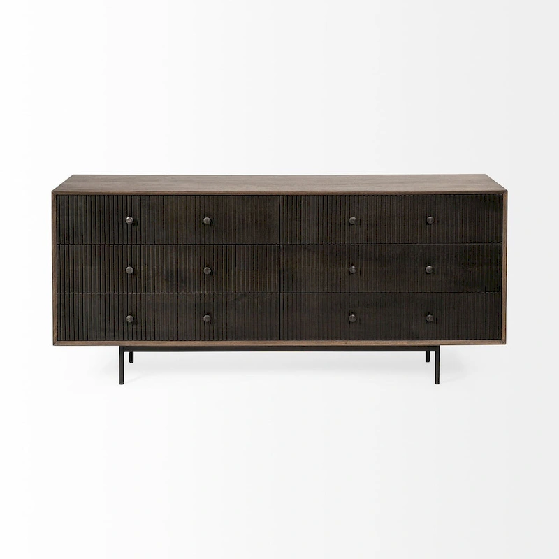 Grace Two-Tone Brown Solid Wood 6 Drawer Sideboard - 70.0L x 18.0W x 31.0H