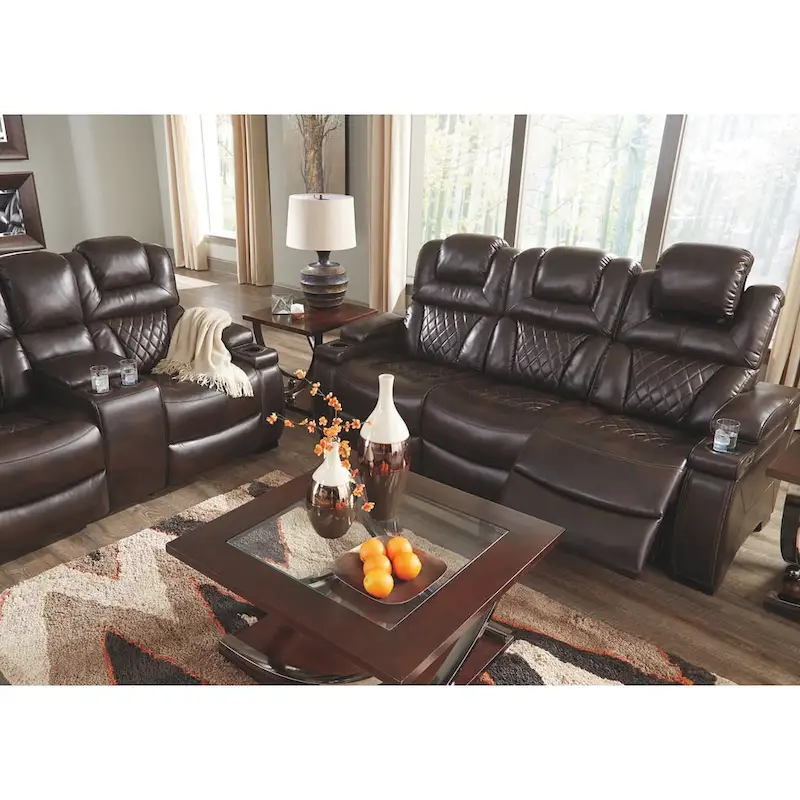 Warnerton Chocolate Brown Faux Leather Power Reclining Sofa - 84 W x 38 D x 44 H