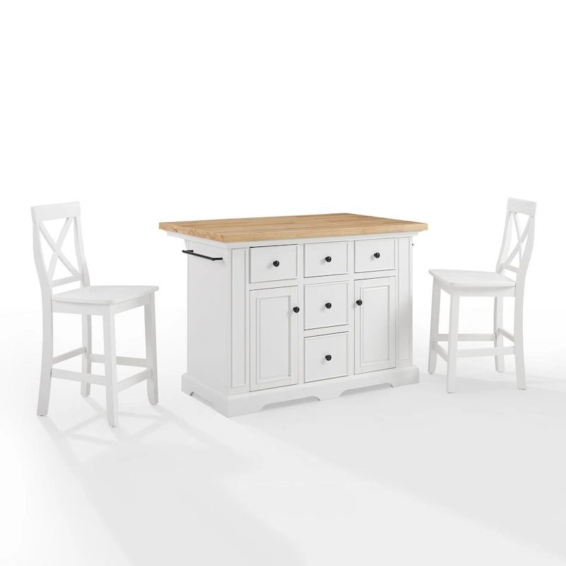 Crosley Julia Wood Top Island With X-Back Stools - 50 W x60 D x41 H