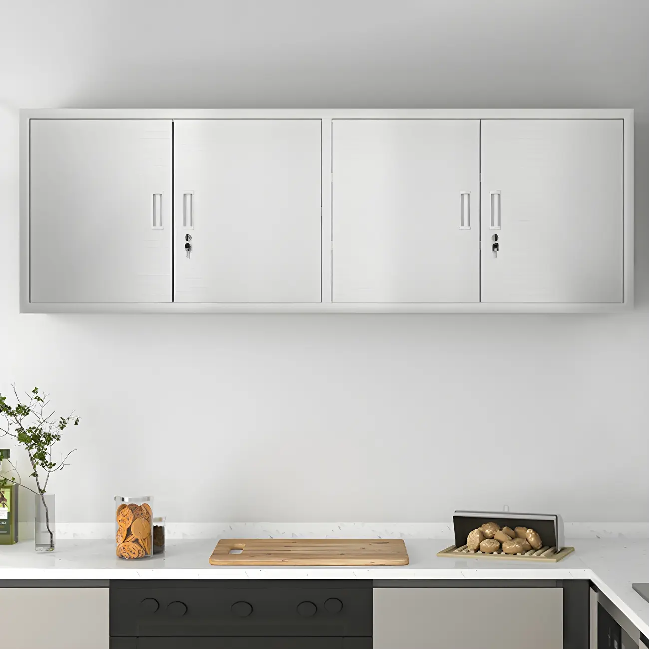 Elegant Stainless Steel Wall-Mounted Display Cabinet