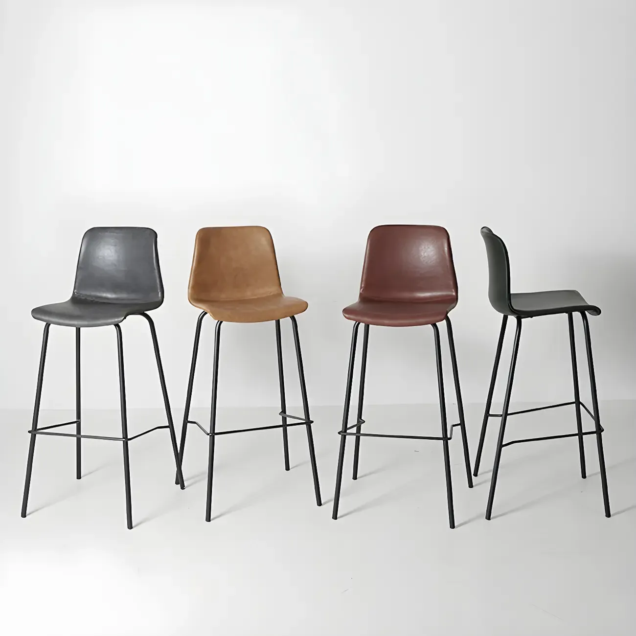 Brown Saddle Metal Frame Leather Counter Stools with Backs