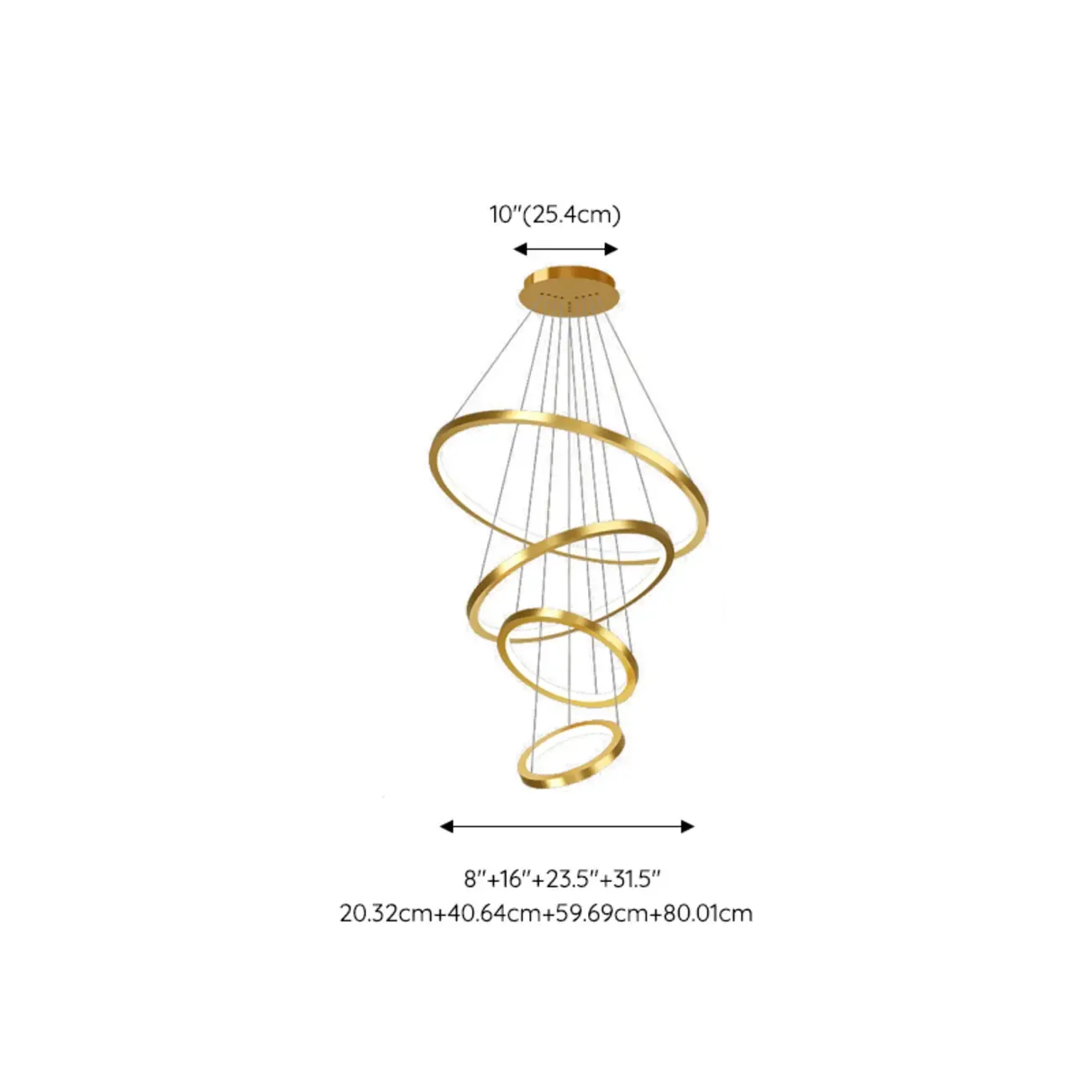 Modern Gold Ring Stairwell Chandelier Warm Light LED